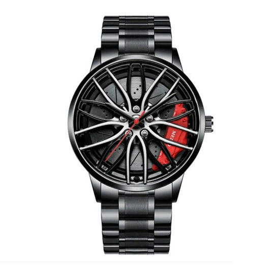 Car Watches for Men,Waterproof Stainless Steel Quartz Wrist Watch Sports Men’S Watches with Car Wheel Rim Hub Design