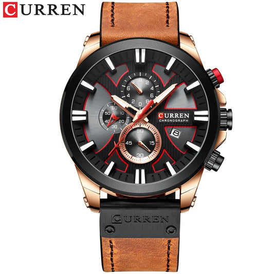 Watch Chronograph Sport Mens Watches Quartz Clock Leather Male Wristwatch Relogio Masculino Fashion Gift for Men